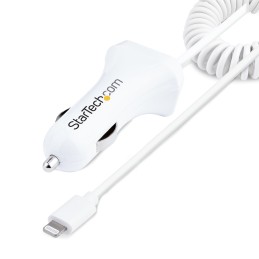 StarTech.com Zigarettenanzünder USB Ladegerät mit Lightning Spiralkabel, 1m Spiralkabel, 12W, 2 Port USB Auto Ladegerät Adapter
