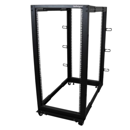 StarTech.com 4-Pfosten 25 HE Mobiles Open Frame Serverrack, 19" Netzwerk Rack mit Rädern, Rack für Computer AV Daten IT Geräte