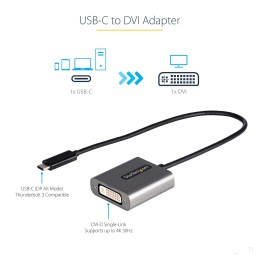 StarTech.com Adaptador USB C a DVI - Conversor de Vídeo USB Tipo C a DVI-D para Monitor Proyector - Compatible con Thunderbolt