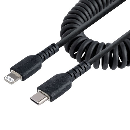 StarTech.com 1m USB C auf Lightning Kabel, spiralkabel, MFi-zertifiziert, Schnellladekabel für iPhone iPad iPod , schwarz,