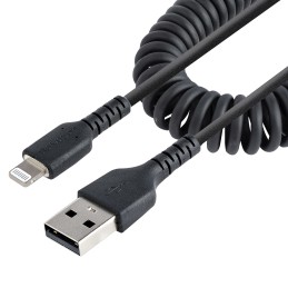 StarTech.com Cable 50cm USB a Lightning con Certificación MFi, Cable Rizado de Carga para iPhone, Negro, con Recubrimiento de