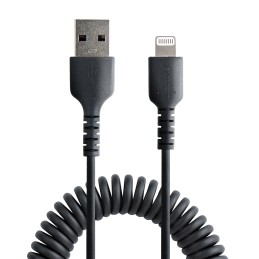 StarTech.com 50cm USB auf Lightning Kabel, Spiralkabel, MFi zertifiziert, Schnellladekabel für iPhone iPad, Schwarz, robuster