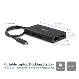 StarTech.com Adaptateur Multiport USB-C - Mini Station d'Accueil USB-C avec 4K HDMI - 60W Power Delivery Pass-Through, GbE, 2x