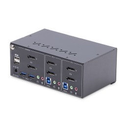 StarTech.com 2-Port KVM Switch Dual Monitor DisplayPort, 4K 60Hz, 2x USB 3.0 Hub und 2x USB 2.0 HID Ports, Hotkey Drucktasten,