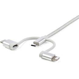 StarTech.com Cable Trenzado de 1m USB a Lightning USB-C y Micro USB - Cable Cargador para Teléfono Móvil iPhone iPad Tablet