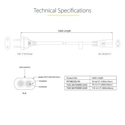 StarTech.com 1 m Laptop Ladekabel, EU Stecker auf C7, 2,5A 250V, 18AWG, Laptop Ersatzkabel, Drucker Stromkabel, Laptop