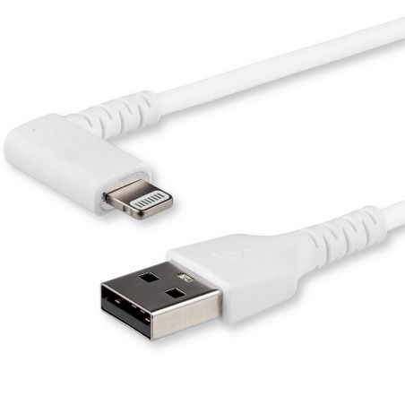 StarTech.com Câble USB-A vers Lightning Blanc Robuste 1m Coudé à 90° - Câble de Charge Synchronisation USB Type A vers