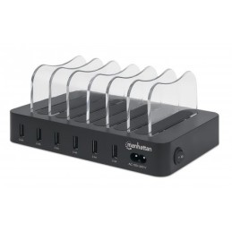 Manhattan 6-Port USB-Ladestation, Sechs USB-A-Ports, bis zu 2,4 A 5 V pro Port, 50 W Ausgangsleistung gesamt, schwarz