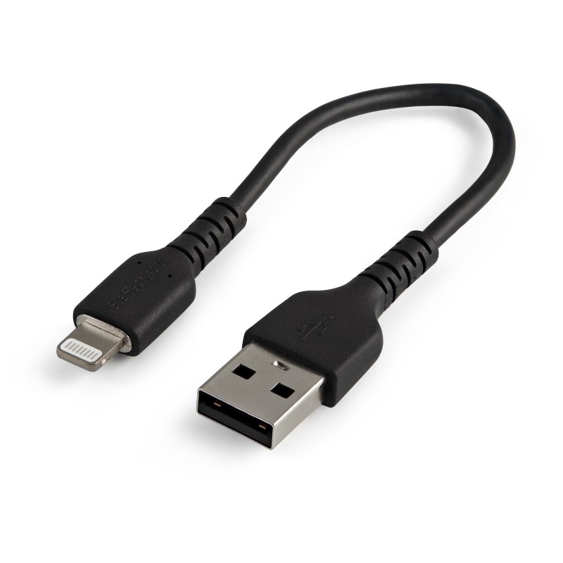 StarTech.com Cable Resistente USB-A a Lightning de 15 cm Negro - Cable de Sincronización y Carga USB Tipo A a Lightning con