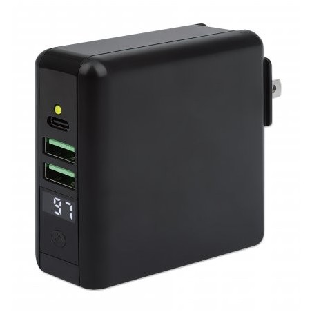 Manhattan 4-in-1 Reiseladegerät und Powerbank 8.000 mAh, Ein kabelloses 5 W-Induktionsladepad, zwei 12 W USB-A-Ports, ein