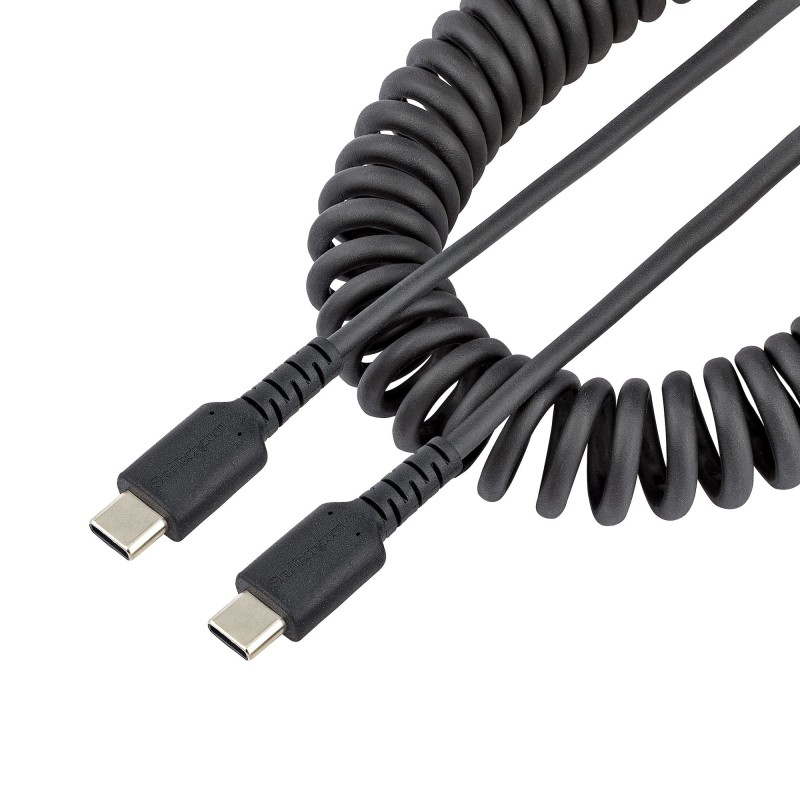 StarTech.com Cable de 1m de Carga USB C a USB C, Cable USB Tipo C Rizado de Carga Rápida y Servicio Pesado, Cable USB 2.0 USBC,