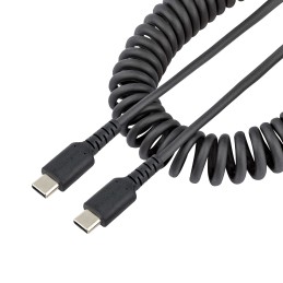 StarTech.com Cable de 1m de Carga USB C a USB C, Cable USB Tipo C Rizado de Carga Rápida y Servicio Pesado, Cable USB 2.0 USBC,