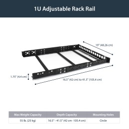 StarTech.com Guide rack universali 1U - Staffe di montaggio fisse - Binari per rack da 19" a profondità regolabile per