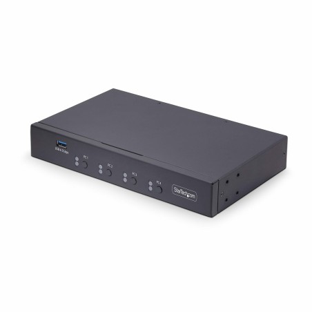 StarTech.com Switch KM USB 4 Puertos con Conmutación por Ratón - Conmutador KM USB 3.0 de Teclado y Ratón para 4 Ordenadores -