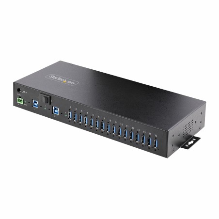 StarTech.com Hub Ladrón Industrial de Metal USB 3.0 5Gbps de 16 Puertos - de Montaje - Alimentación por Bloque de Terminales -