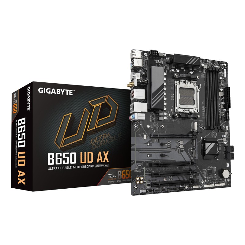 GIGABYTE B650 UD AX Motherboard - Unterstützt AMD Ryzen 9000 Serie CPUs, 6+2+2 Phasen VRM, bis zu 7600MHz DDR5 (OC), 1x PCIe
