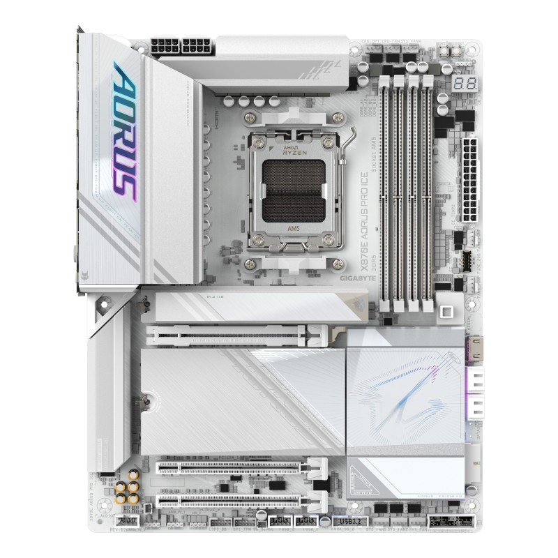 GIGABYTE X870E AORUS PRO ICE Motherboard - Unterstützt AMD Ryzen 9000 CPUs, 16+2+2 Phasen Digital VRM, bis zu 8000MHz DDR5