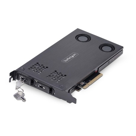 StarTech.com Tarjeta Rack Móvil de 2 Bahías para SSD NVMe M.2 a PCIe x8 - Requiere Bifurcación - Bahías de Intercambio en