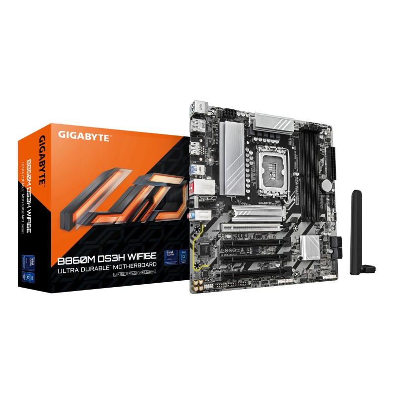 GIGABYTE B860M DS3H WIFI6E Carte mère - Processeurs Intel Core Ultra, VRM 5+1+2+1 phases, jusqu'à 9066MHz DDR5, 1xPCIe 5.0 +