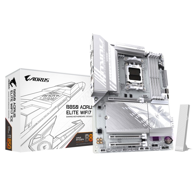 GIGABYTE B850 AORUS ELITE WIFI7 ICE Scheda Madre - CPU AMD Ryzen Serie 9000, VRM digitale 14+2+2 fasi, fino a 8200MHz DDR5