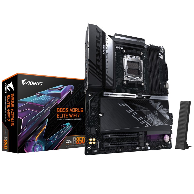 GIGABYTE B850 AORUS ELITE WIFI7 Placa Base - Procesadores AMD Ryzen Serie 9000, VRM digital de 14+2+2 fases, hasta 8200MHz DDR5