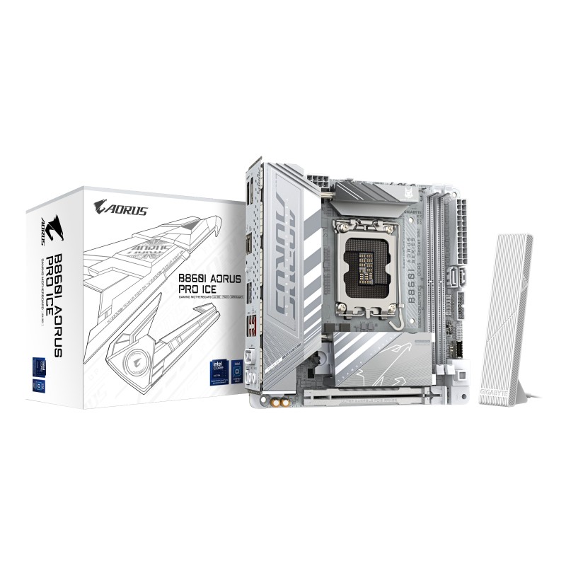 GIGABYTE B860I AORUS PRO ICE Mainboard - Intel Core Ultra CPUs, 8+1+2+1 Phasen VRM, bis zu 9200MHz DDR5, 1xPCIe 5.0 + 1xPCIe