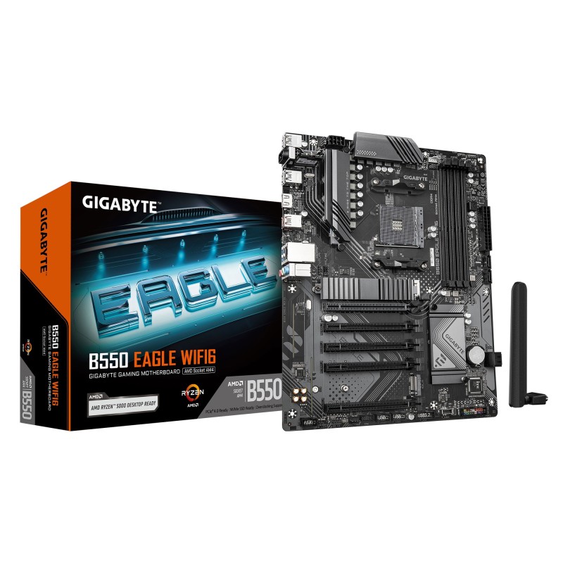 GIGABYTE B550 EAGLE WIFI6 Mainboard – AMD Ryzen 5000 G-Serie CPUs, 10+3+1 Phasen VRM, bis zu 3200 MHz DDR4, 1xPCIe 4.0 + 1xPCIe