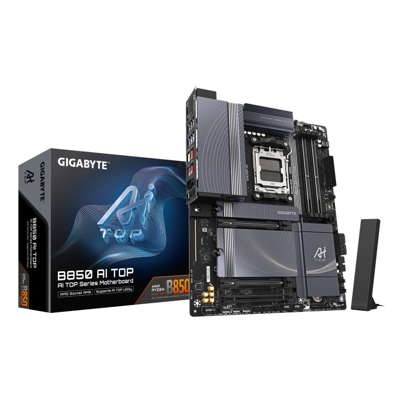 GIGABYTE B850 AI TOP Placa Base - Procesadores AMD Ryzen Serie 9000, 16+2+2 fases VRM digitales, hasta 8600MHz DDR5 (OC),