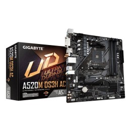 GIGABYTE A520M DS3H AC Mainboard - AMD Ryzen 5000 Serie CPUs, 5+3 Phasen VRM, bis zu 4733 MHz DDR5 (OC), 1xPCIe 3.0 M.2, GbE