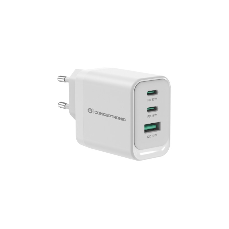 Conceptronic ALTHEA21W65 3-Port 65W GaN USB-PD-Ladegerät, USB-C x 2, USB-A x 1, QC 3.0, PPS, PD 3.0