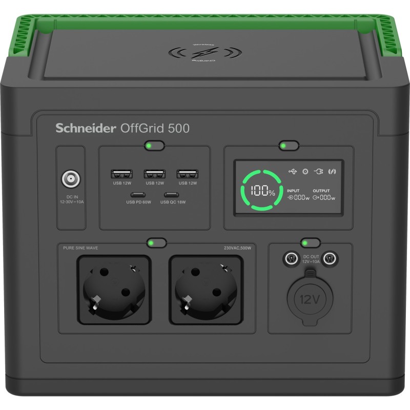 APC SE OffGrid Portable Power Station 500 – Li-Ionen-Akku, LCD, 2x Schuko Ausgänge, 3x USB-A, 2x USB-C, 3x 12V, kabelloses