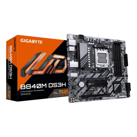 GIGABYTE B840M DS3H Carte mère - Processeurs AMD Ryzen 9000, VRM 8+2+2 phases, jusqu'à 8200 MHz DDR5, 2xPCIe 4.0 M.2, LAN
