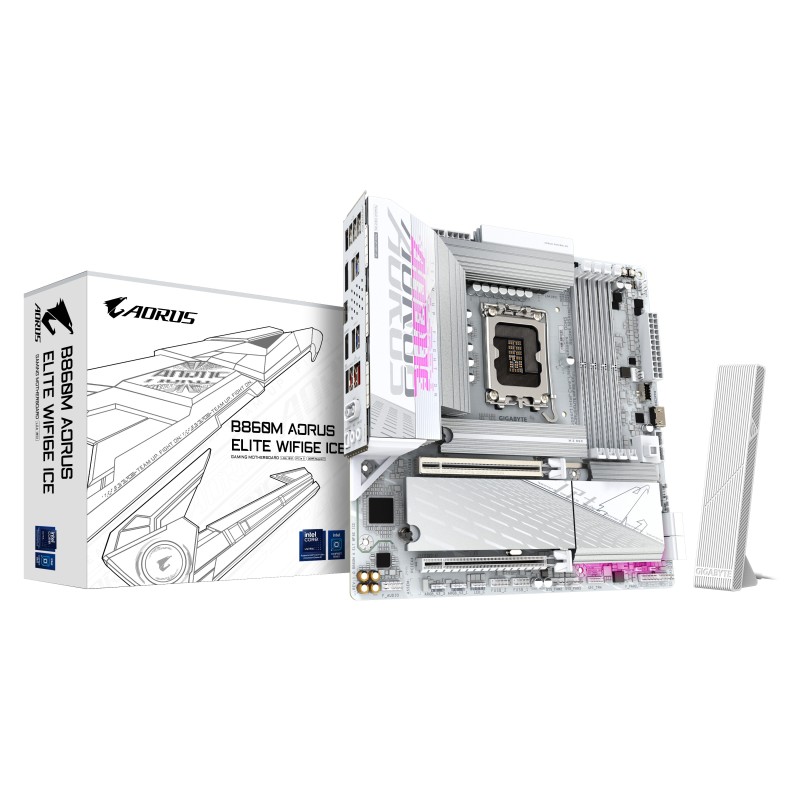 GIGABYTE B860M AORUS ELITE WF6E ICE Scheda madre - CPU Intel Core Ultra, VRM a 12+1+2+1 fasi, fino a 9200MHz DDR5, 1xPCIe 5.0 +