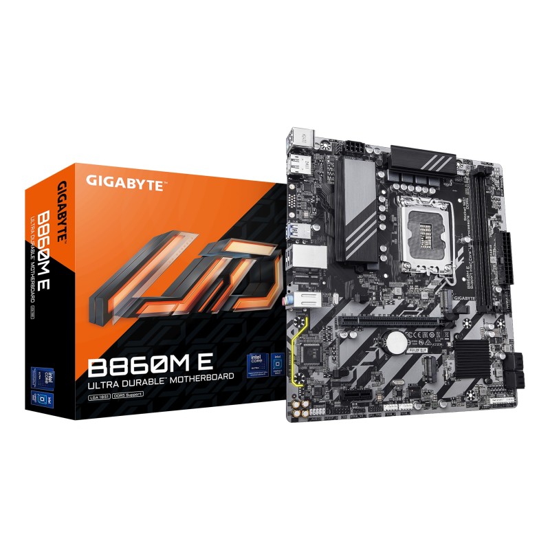 GIGABYTE B860M E Scheda Madre - CPU Intel Core Ultra Series, VRM a 4+1+2 fasi, fino a 8800MHz DDR5 (O.C), 2xPCIe 4.0 M.2, LAN