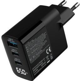 InLine USB PD Netzteil, GaN Ladegerät, 3-Port, USB-C + USB-A, 65W, mit Display