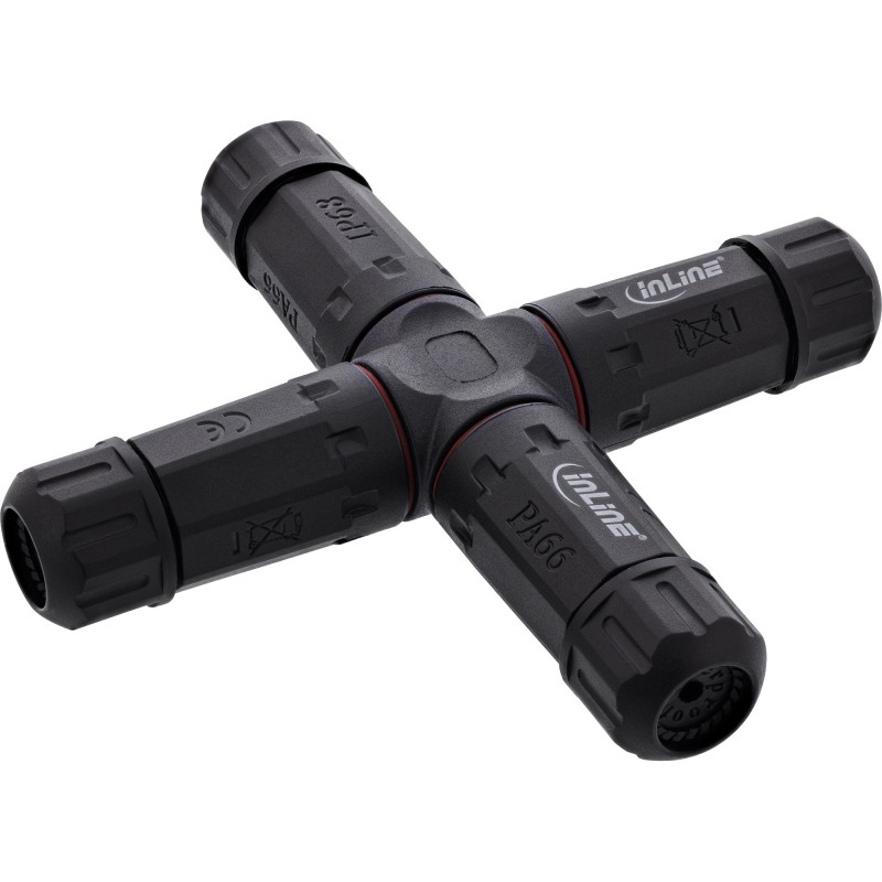 InLine 69927V cavo di collegamento Accoppiatore cavo di alimentazione, IP68, 3 poli, 4 vie, M20, nero Nero