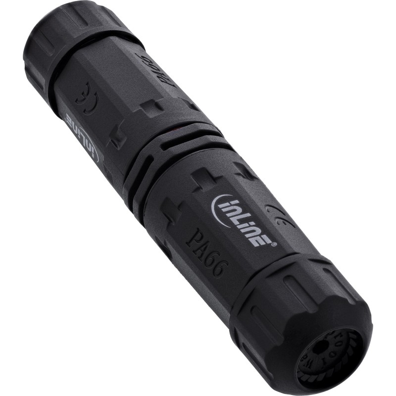 InLine 69927T Drahtverbinder Netzkabelkupplung, IP68, 3-polig, 2-Wege, M20, schwarz Schwarz