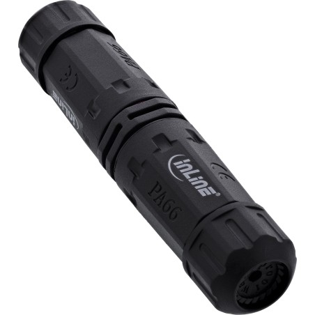 InLine 69927T Drahtverbinder Netzkabelkupplung, IP68, 3-polig, 2-Wege, M20, schwarz Schwarz