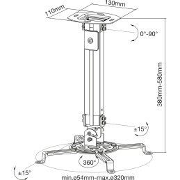 InLine Basic Beamer Deckenhalterung, 38-58cm, max. 13,5kg