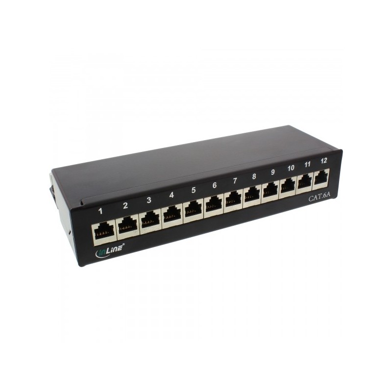 InLine Patch Panel Cat.6A, 12-porte, installazione tavolo parete, nero RAL9005