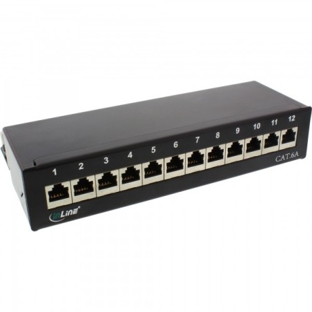 InLine Patch Panel Cat.6A, 12-porte, installazione tavolo parete, nero RAL9005