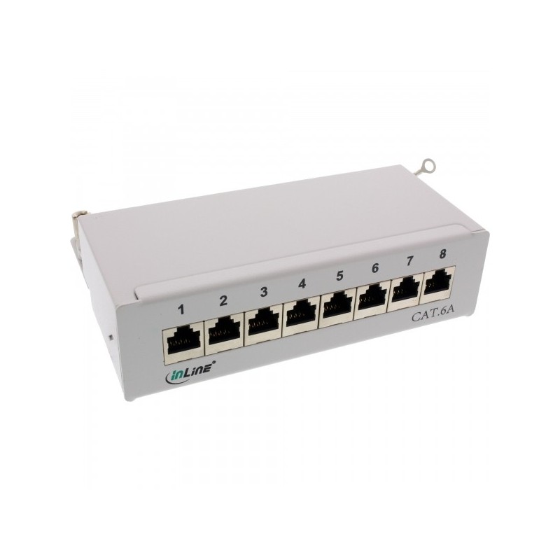 InLine Patch Panel Cat.6A, 8-porte, da tavolo parete, grigio chiaro, RAL7035