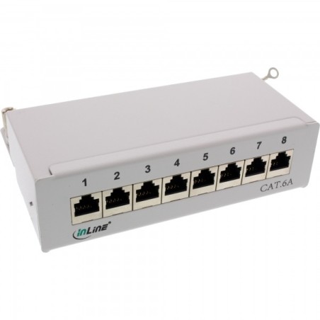 InLine Patch Panel Cat.6A, 8-porte, da tavolo parete, grigio chiaro, RAL7035
