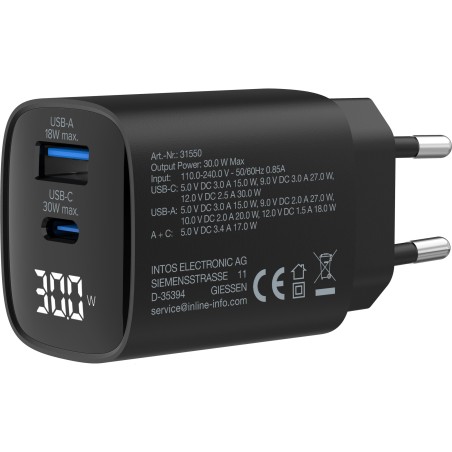 InLine 31550 chargeur d'appareils mobiles Universel Noir Secteur Charge rapide Intérieure