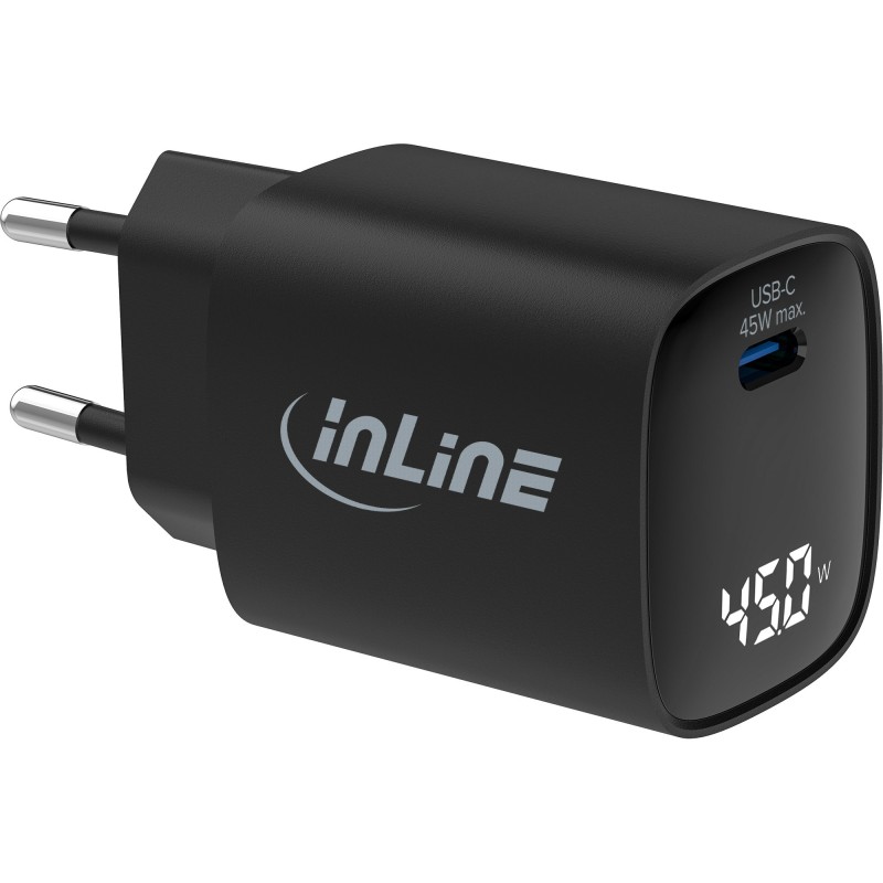 InLine USB PD Netzteil, GaN Ladegerät, 1-Port, USB-C, 45W, mit Display