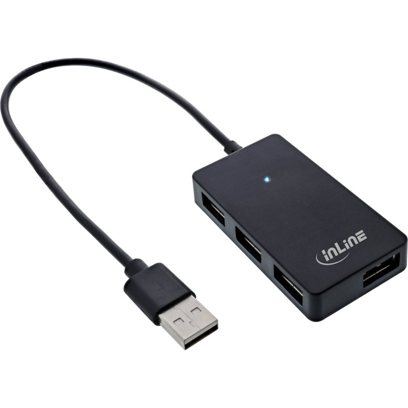 InLine USB 2.0 Hub, 4 Port, schwarz, mit USB DC Kabel, Kabel 30cm