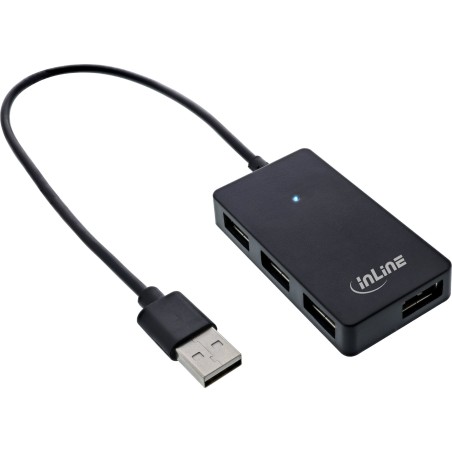 InLine USB 2.0 Hub, 4 Port, schwarz, mit USB DC Kabel, Kabel 30cm