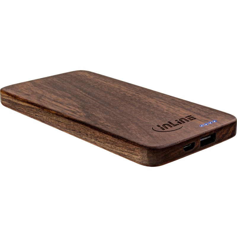 InLine woodplate, USB Powerbank 5.000mAh, mit LED Anzeige, Echtholz, Walnuss