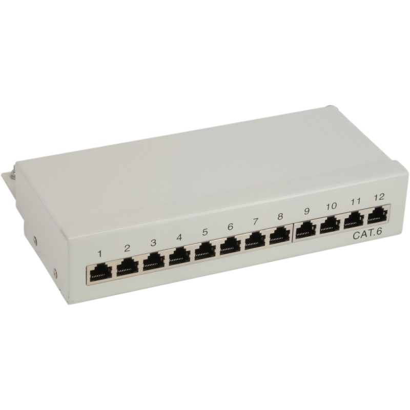 InLine Patch Panel Cat.6, 12-porte, installazione tavolo parete, grigio chiaro
