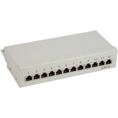 InLine Patch Panel Cat.6, 12-porte, installazione tavolo parete, grigio chiaro